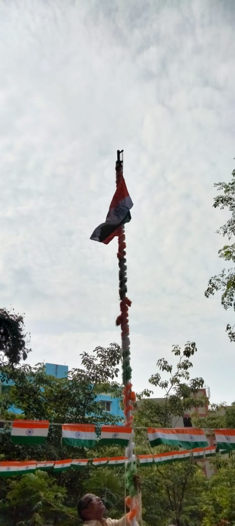 6. The tri colour flag in the blue sky at our office 